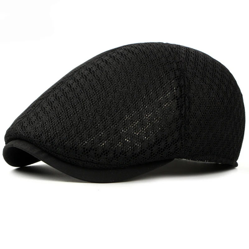 HT1377 Korea Style Summer Sun Cap Hats Plain Solid Black White Grey Ivy Cabbie Flat Caps Breathable Mesh Men Women Beret Caps mens red beret