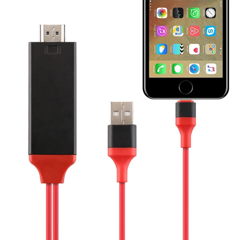 2K HDMI кабель IOS type C Micro USB Android телефон к телевизору для IPhone X 5 6 7 8 Plus XS MAX XR huawei P20 P30 PRO samsung S10 Xiaomi - Цвет: 1080P iOS Black Red