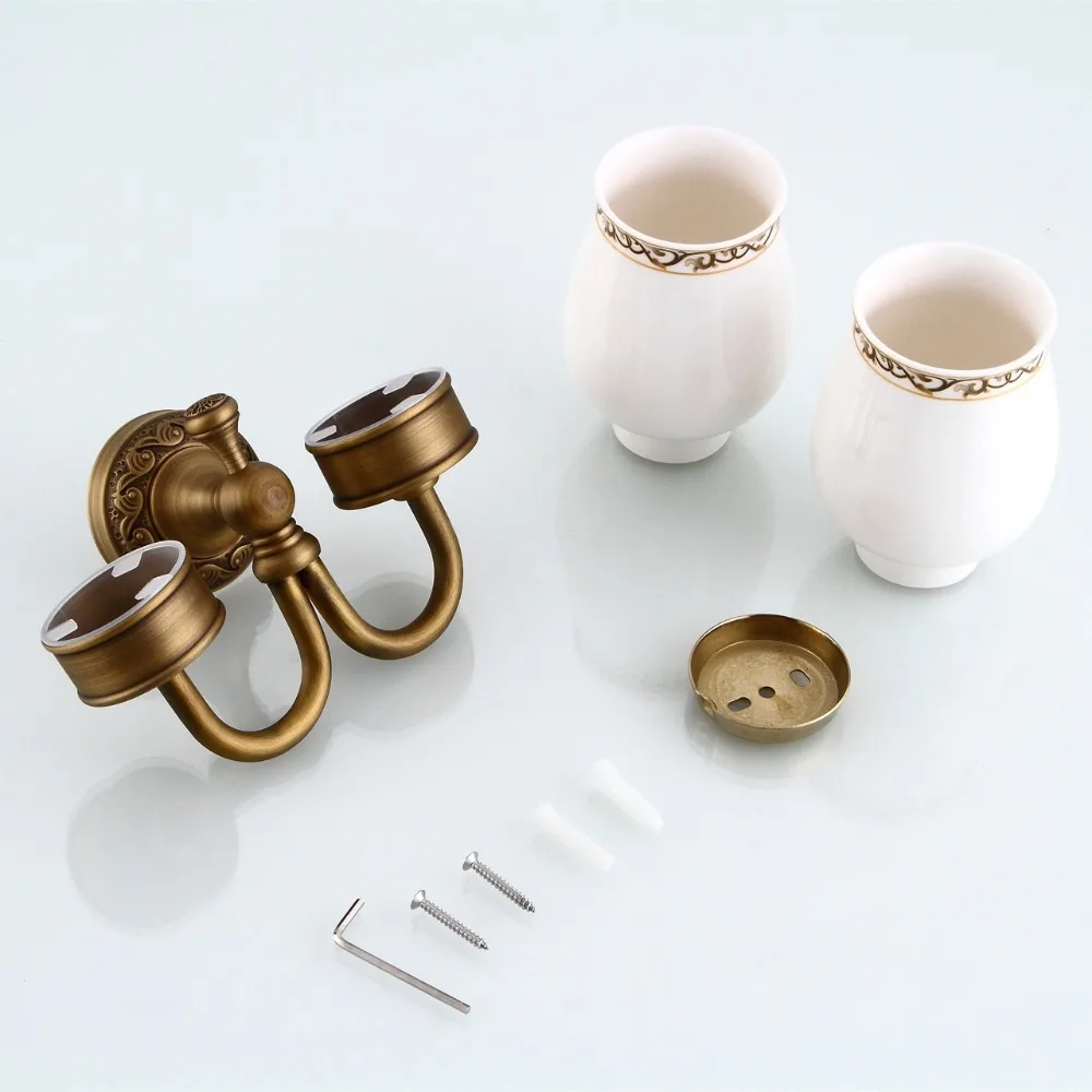 Cup & Tumbler Holders Brass Antique/Black Tumbler Toothpaste Toothbrush Holder With Double Carved Bathroom Accessories 9198K