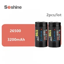 Soshine – lot de 2 Batteries Li-ion 3.7V 3200mAh 26500, rechargeables, originales, offre spéciale