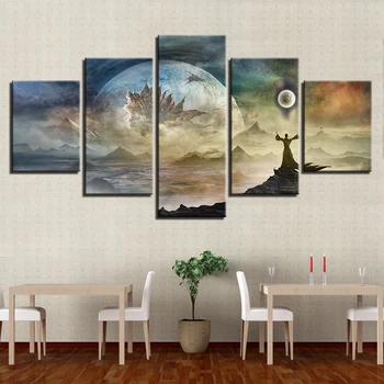 

Canvas Wall Art Pictures Living Room Decor 5 Pieces Fantasy Magic Of The World Paintings Modular HD Prints Wizard Poster