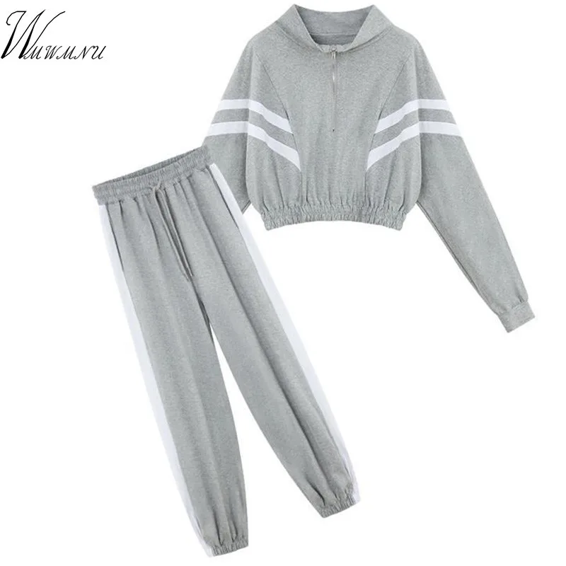 

Women Tracksuit suit 2019 Female Zipper Sweatshirt and high waist sport pant 2pcs Cotton Sexy Outwear Jogging Outfits Autumn