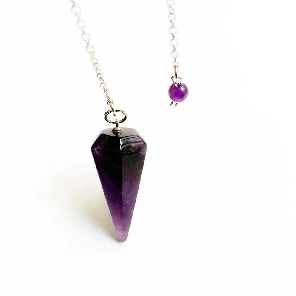 Natural Crystal Quartz Amethyst Reiki Pendulum for Dowsing Cone Pendant Chain Powerful Healing Point 1pc | Дом и сад