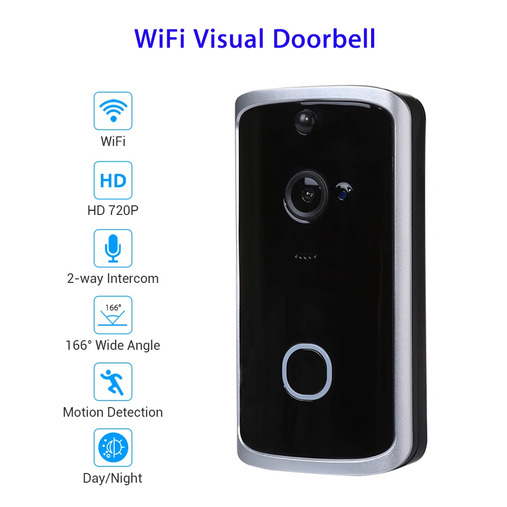

Smart Wireless WiFi Doorbell 720P HD Visual Door Camera Lens Security Phone Call Door Bell IR Motion Detected Alarm Video Eyes