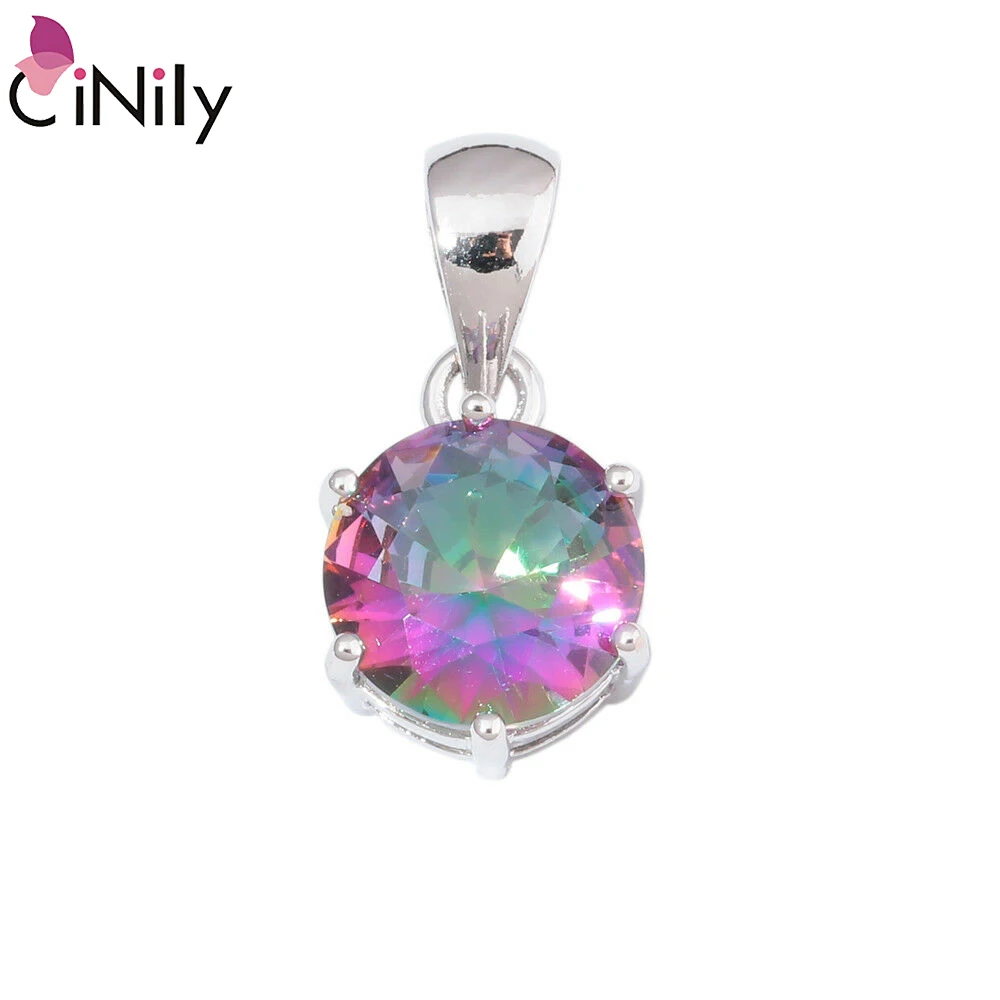 

CiNily 2019 Rainbow Mystic Stone Dangle Charms Silver Plated Round Ball Pendants Minimalism Simple Jewelry Best Gifts Girl Woman