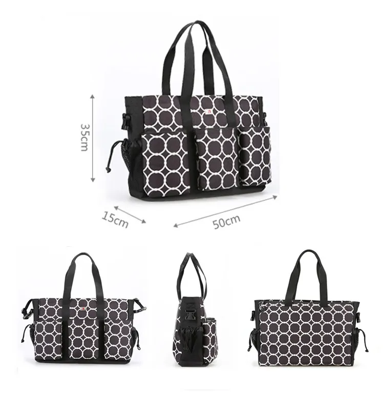 Shoulder and Stroller Diaper Bags, Waterproof, Polka-dot, Nappy Nursery Tote Bags with Changing Pad 015