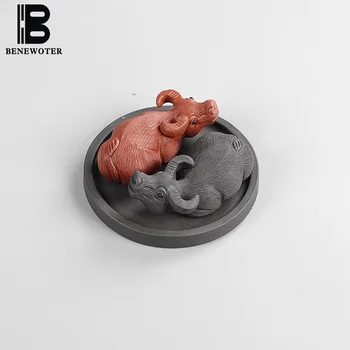 

BENEWOTER Tea Ceremony Creative Boutique Ceramic Yixing Purple Clay 2 Buffalo Cattle Bring Good Luck Tea Pet Feng Shui Ornament