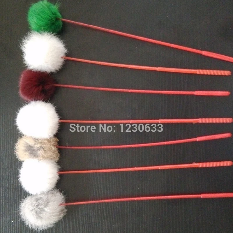 

Clearance Price Premium Cat Colorful With Rabbit Fur Ball Favorite Funny Cat Stick Toy Many Colors of Pet Toys