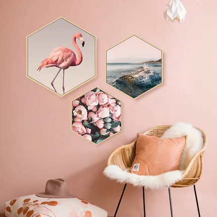 

Nordic style living room decorative painting ins sofa background wall painting modern minimalist hexagon creative combination pa