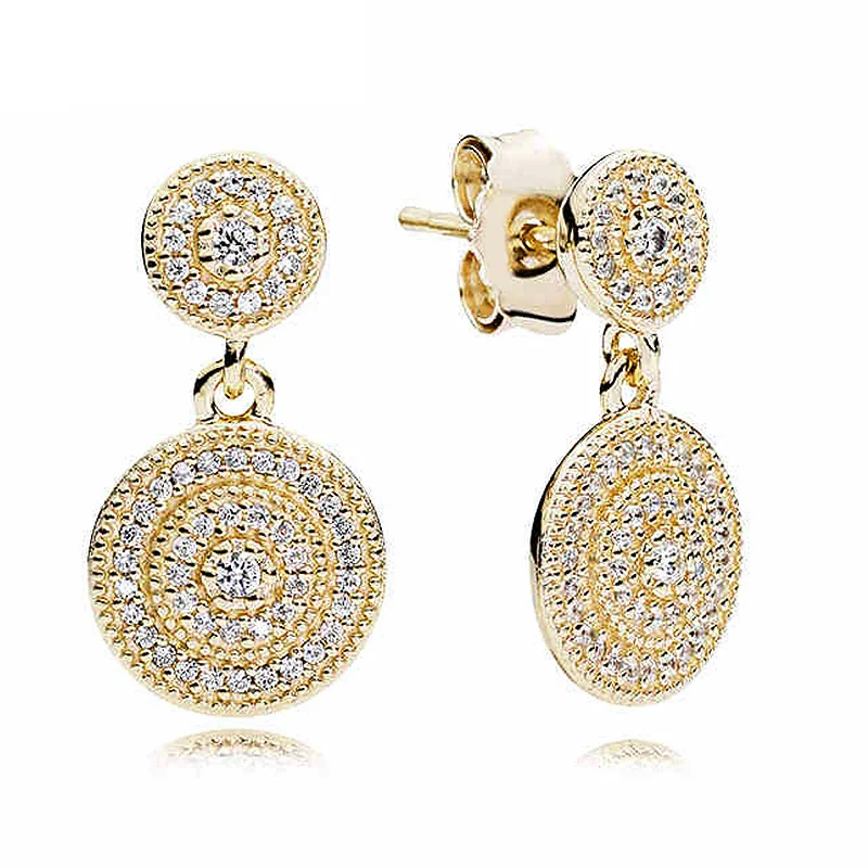 

Authentic 925 Sterling Silver Earring Golden Radiant Elegance Hanging Earrings For Women Wedding Gift Fine Pandora Jewelry