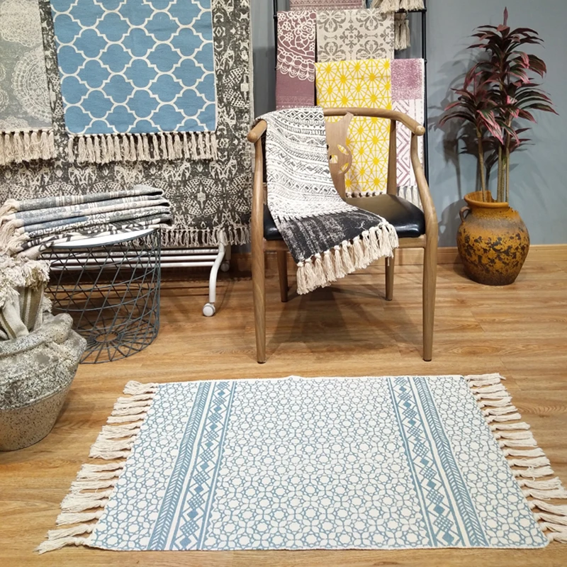 Хлопка, ткань ручной работы коврик решетки Цветочный принт моющийся нескользящая прочный ковер для Гостиная декоративный коврик