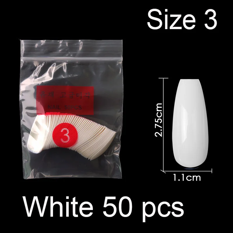 50 штук в упаковке определенного размера балерина гроб полное покрытие накладные ногти из акрила накладные ногти маникюр Размер 0 1 2 3 4 5 6 - Цвет: White Size 3