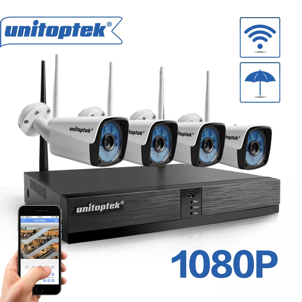 Unitoptek 4CH 8CH Беспроводная NVR домашняя система безопасности 720P 1080P HD CCTV видео наблюдение NVR комплект 2.0MP Wifi наружная камера комплект - Цвет: 4Ch 1080P NVR KIT