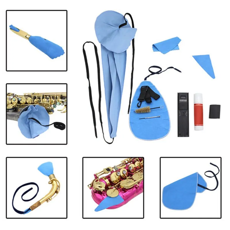 

1 Set Saxophone Sax Cleaning Tool Kit with Reed Case Cleaning Cloth Mouthpiece Brush Thumb Rest Strap Parts Accesories
