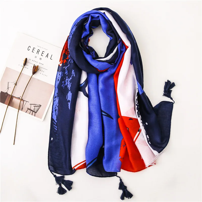 

2019 cartoon shark women scarf summer spring striped loveliness shawl for ladies ponchos and capes animal hijab head scarves