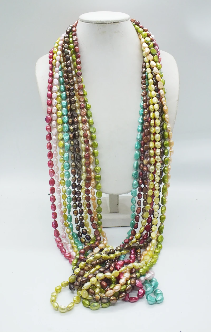 Wholesale Mixed color 30PCS 7-8MM 120CM Natural freshwater Baroque pearl necklace. Female, sweater chain, color randomly sent