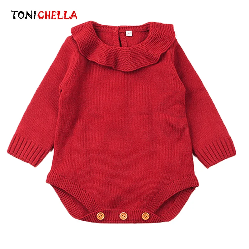 Baby Girls Bodysuits Long Sleeve Knitted Toddler Jumpsuits Winter