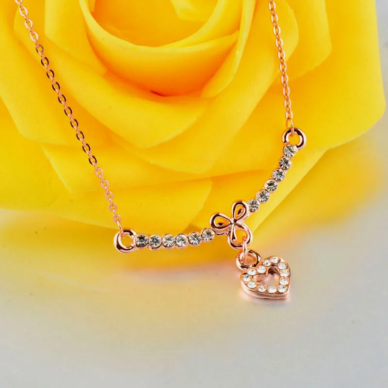 LEEKER, элегантное ожерелье с подвеской в виде сердца для женщин, блестящее хрустальное сердце, розовое золото, цепочка, ювелирные изделия на заказ 682 LK9