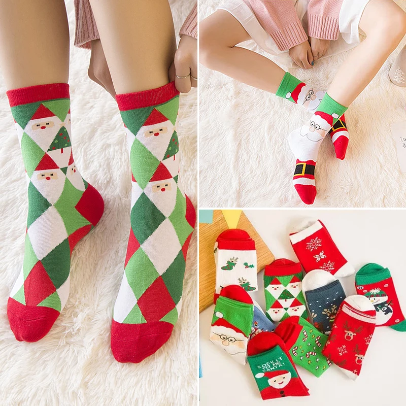 

1 Pair Christmas Women Socks Autumn Winter Print Cotton Socks X-mas Snowman Snowflake Deer Printed Santa Short Socks Female Sock