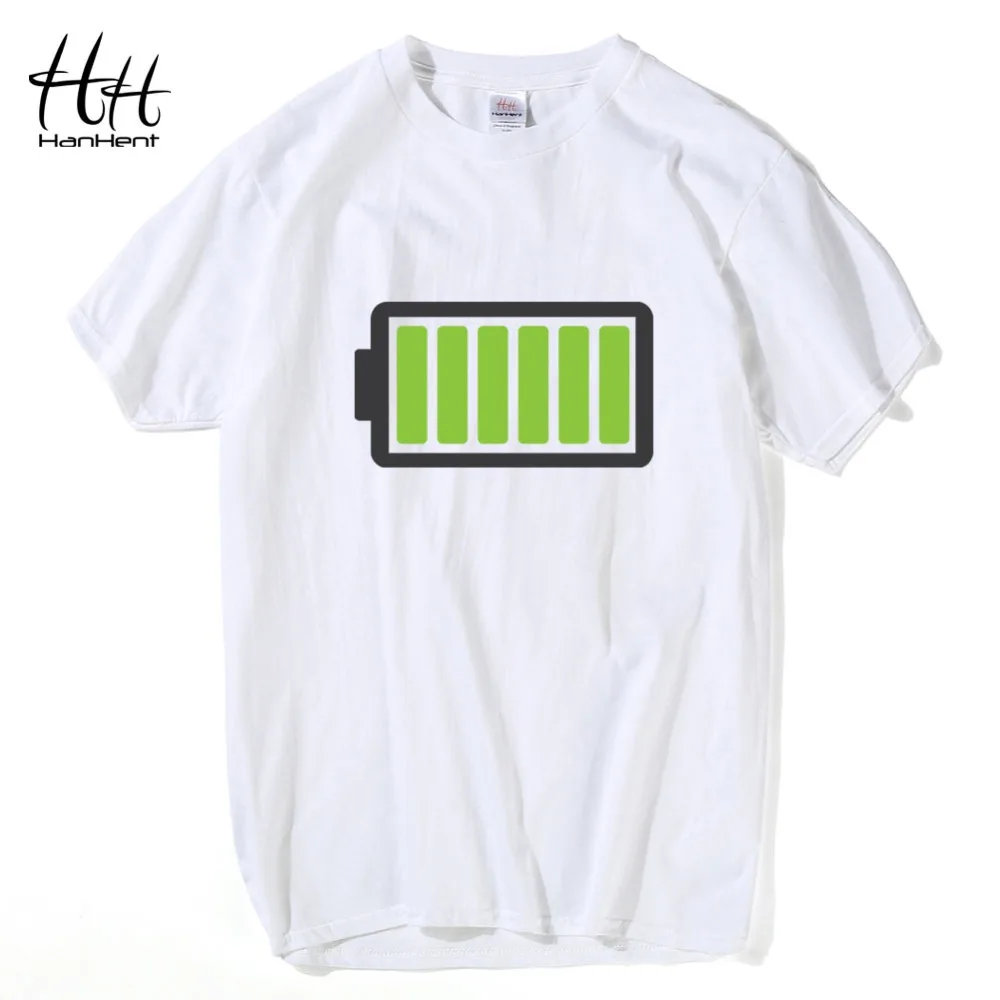 

HanHent Full Battery Android Creative Men Tee shirt Energy Cotton Short Sleeve T-shirts Classic Fitness Clothes Men's T shirts