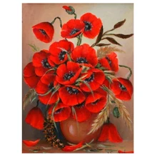 Алмазная картина 5D DIY с красными маками и цветами, на заказ, алмазная вышивка на заказ с фото, полностью квадратные Стразы JS2315