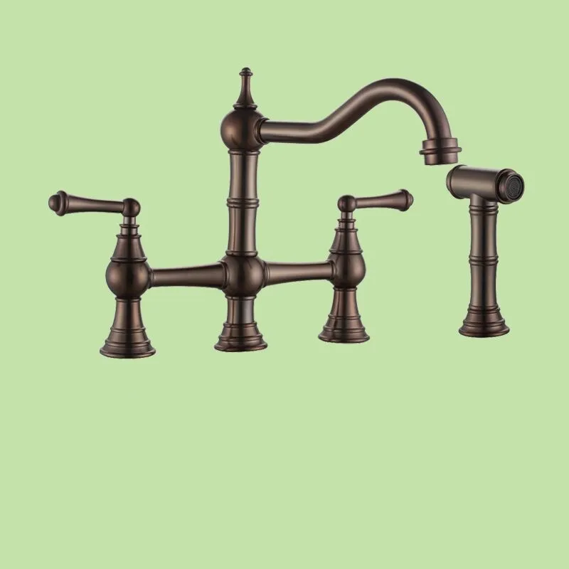 Brown brass kitchen faucet classic 2 handle 4 holes sink faucet Cold and hot water tap North America popular faucet with sprayer