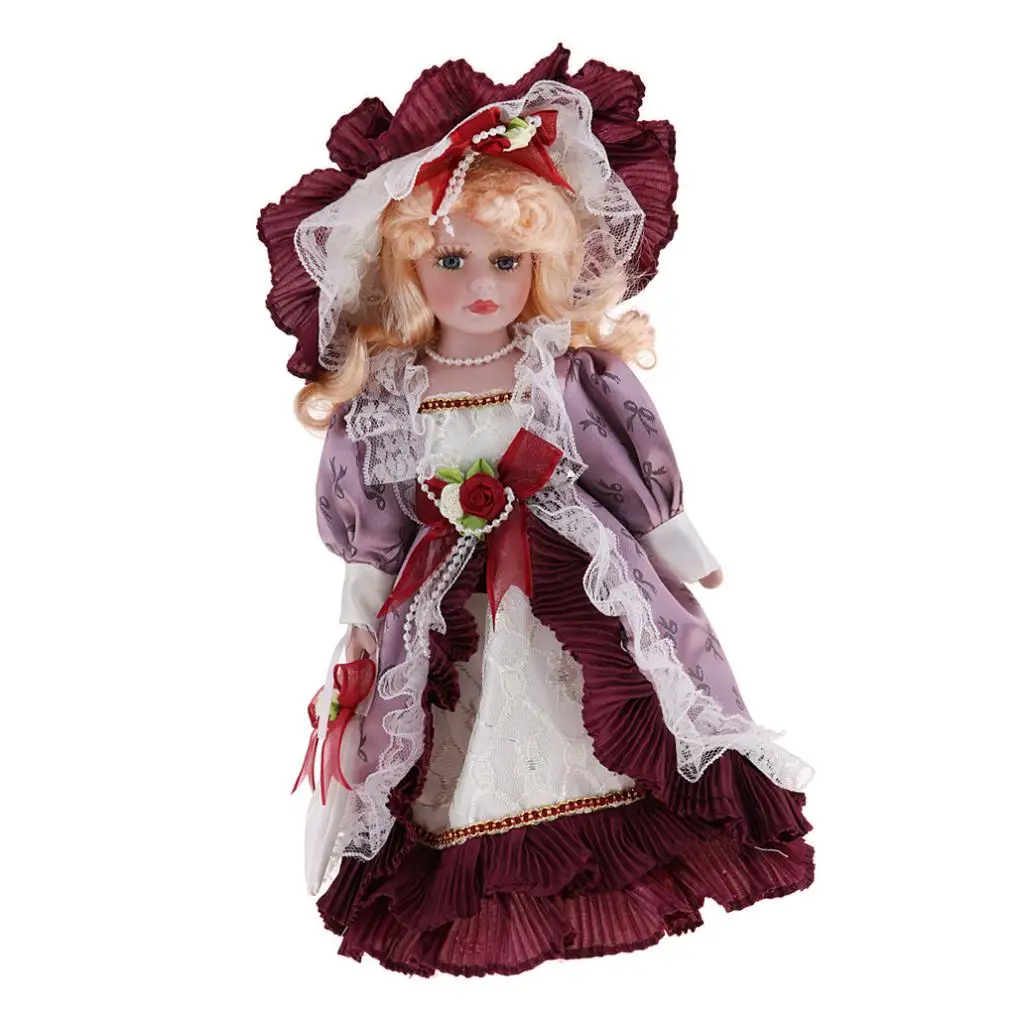 30cm Vintage Porcelain Doll with Golden Curly Hair, Creative Valentin Gifts for Girlfriend, Dollhouse People Decor