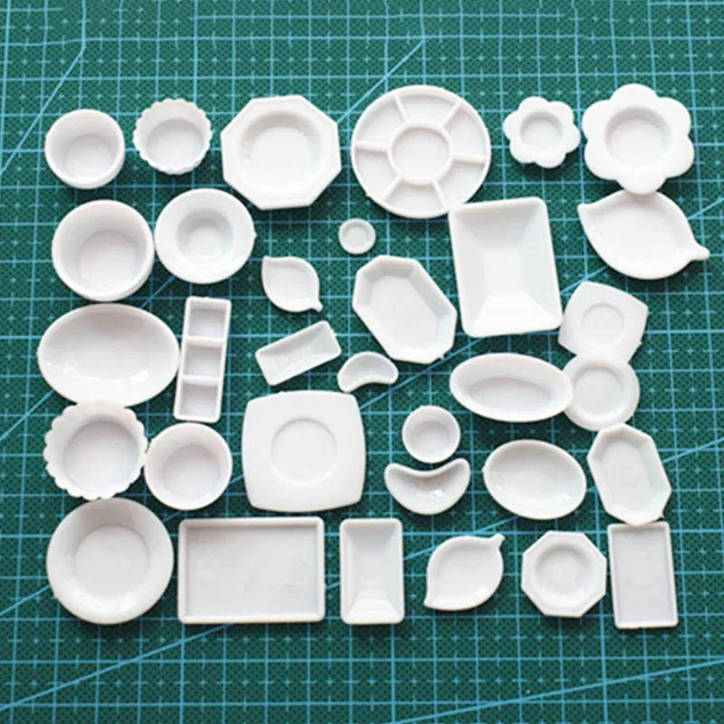 

33 Pcs Mini Food White Dishes Tableware Kitchen Toys Miniature Doll House Accessories Dollhouse Trays Plates Doll