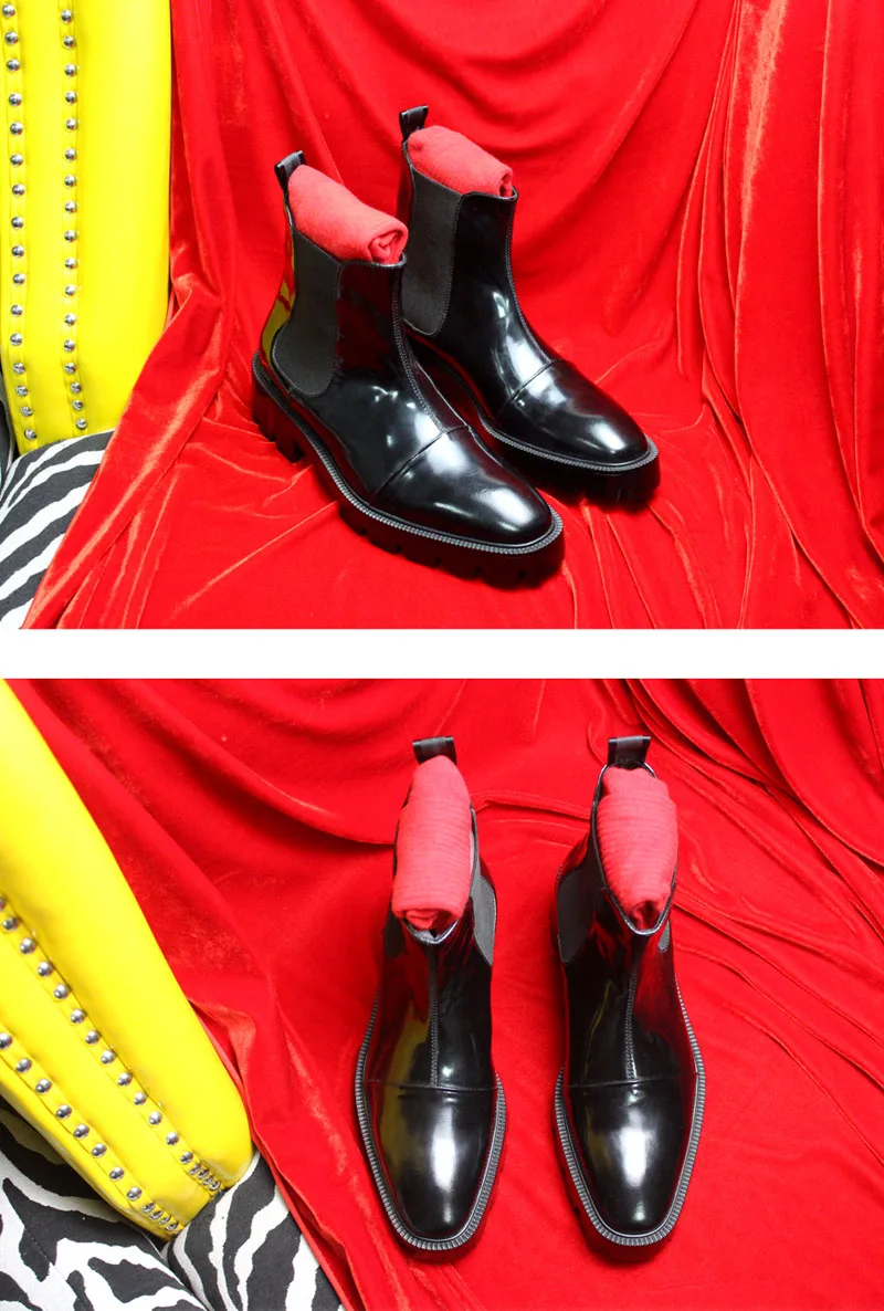Ботинки «Челси» из натуральной кожи; мужские роскошные однотонные ботильоны черного цвета, увеличивающие рост; высококачественные зимние ботинки без застежки; мужская обувь на платформе