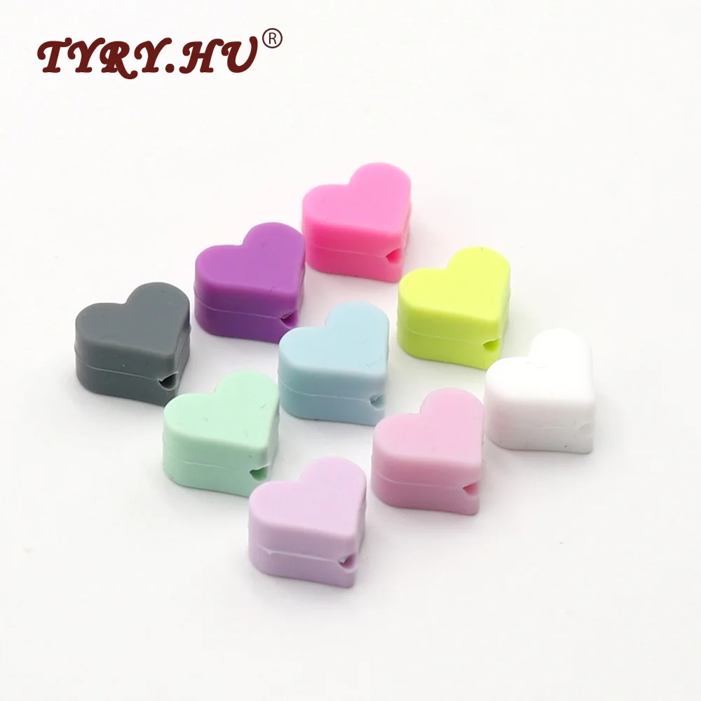 

TYRY.HU 10Pcs BPA Free Heart Shaped Silicone Beads Food Grade Silicone Pendant Baby Teething Toys Infants Dental Care Products