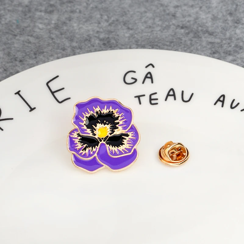 

Cartoon Purple flower enamel pins Brooches Button Pins for Denim clothes Badge Fashion plant Jewelry for girls kids Gift