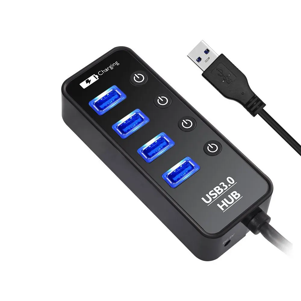 USB Hub, leadzoe USB разветвитель с 4 портами USB 3,0 Порты и разъёмы и 1 Зарядка через usb Порты и разъёмы адаптер с отдельными переключателями конвертер