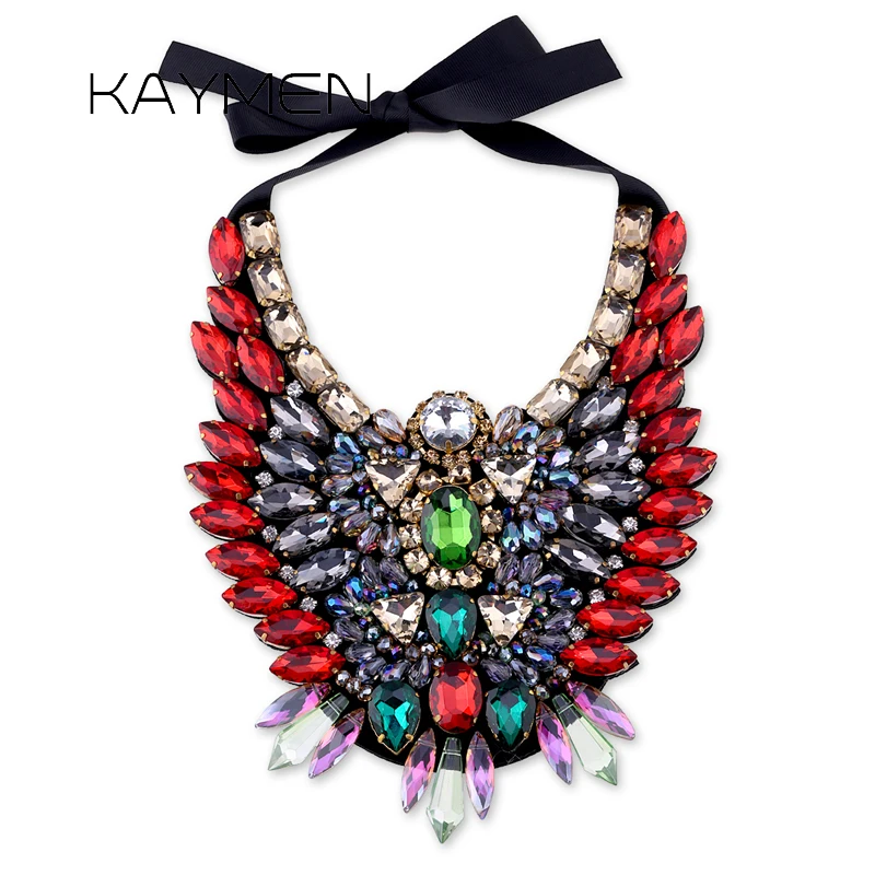 

KAYMEN Fashion Handmade Statement Chokers Necklace for Women Glass Stones Crystals Bib Chunky Pendant Costume Jewelry Gifts