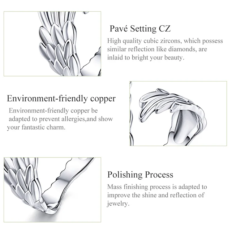 WOSTU, дизайн, перьевое кольцо, 925 пробы, серебро, регулируемый размер, кольцо для женщин, для свадьбы, помолвки, серебро 925, ювелирное изделие CQR512