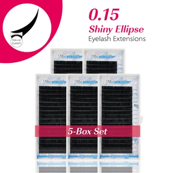 

0.15mmEllipse Flat Eyelash extensions 5pcs/lot Soft Thin Tip Flat Roots Semi-permanent Fake Eyelash Extensions