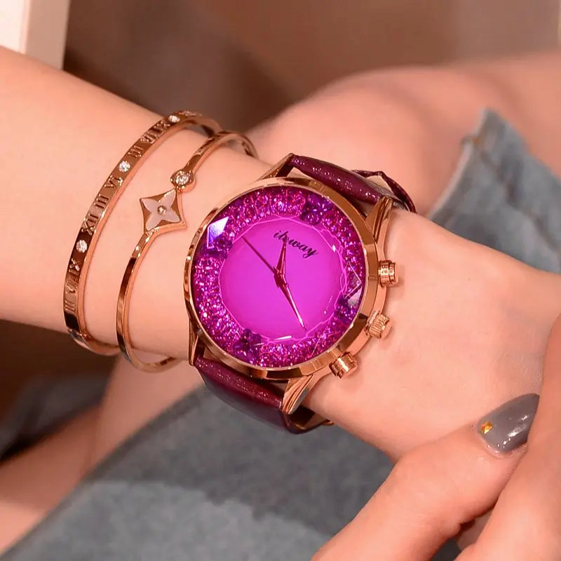 

Luxury Women Gemstone Quartz Wrist Watch High Quality Fashion Ladies gold Watch Leather Strap Female Dress Clock reloj mujer