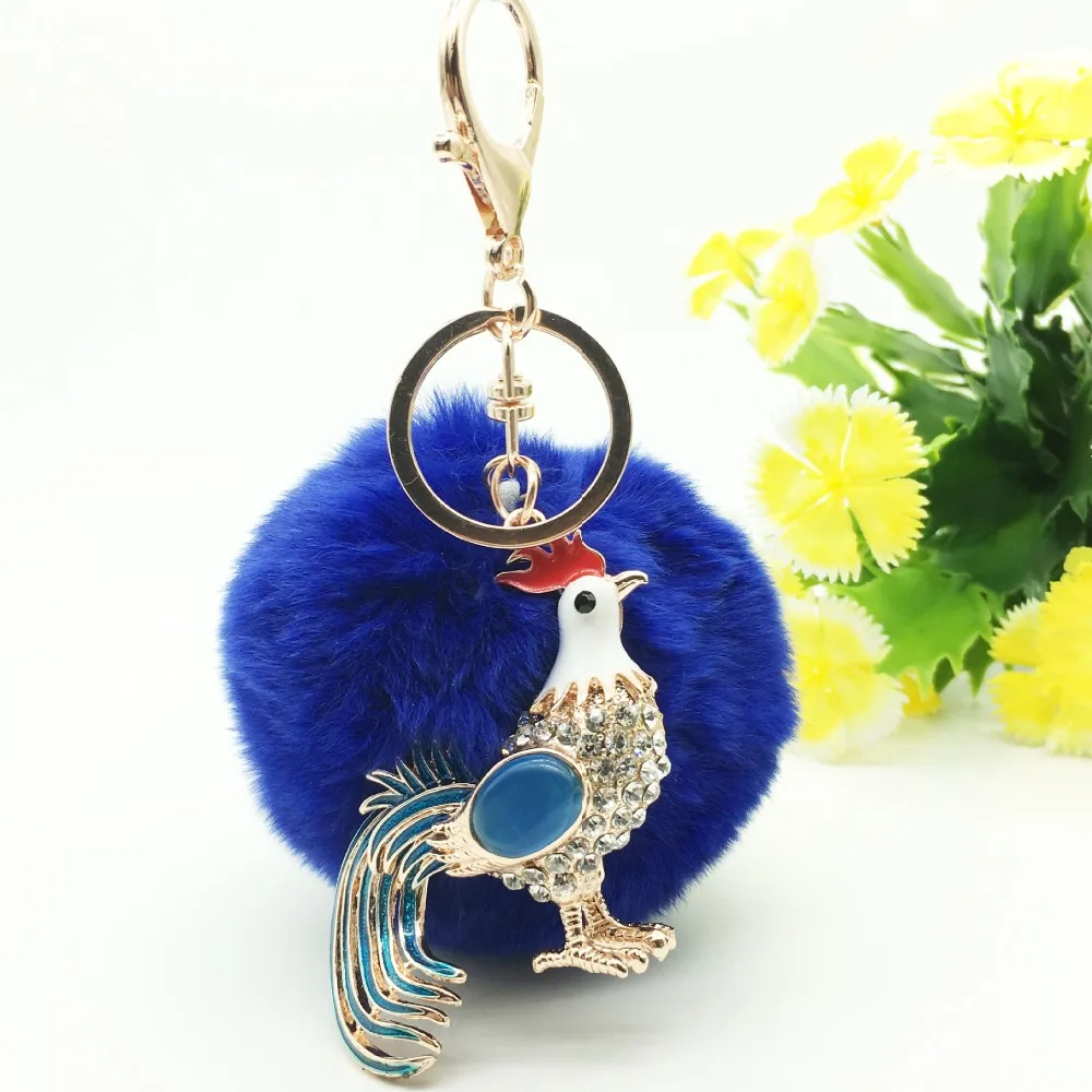 

2017 new trinket fake pompom keychain bunny keychains on bag rabbit fur Keychain fur pom pom charms for bags anime