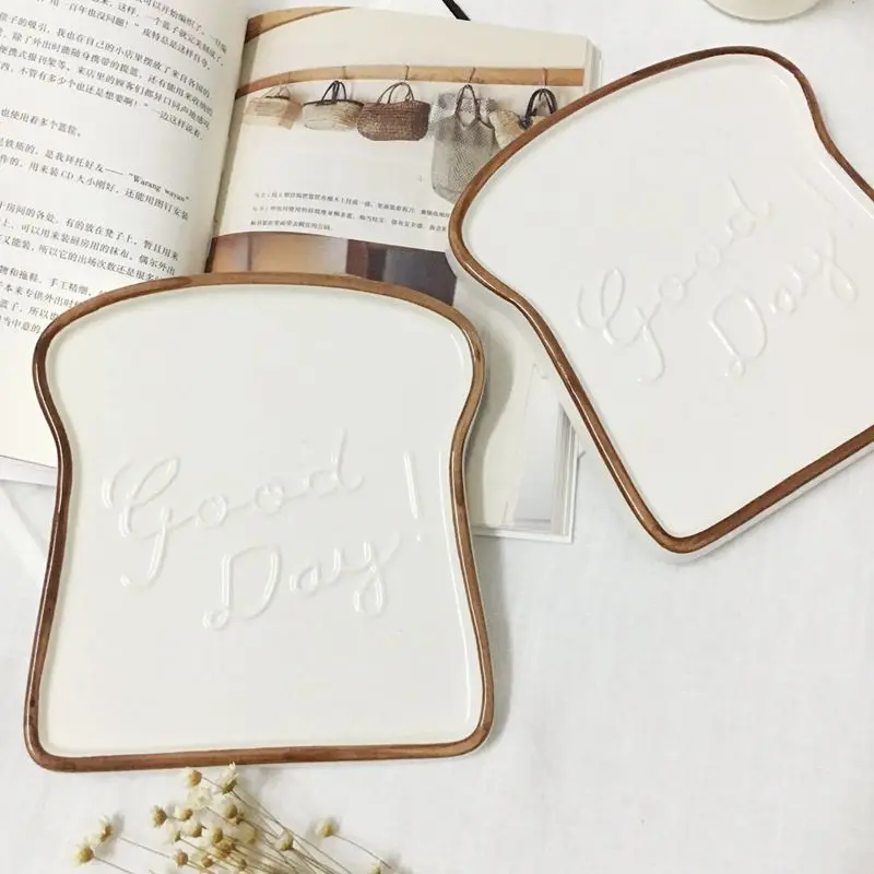 

18cm Nordic Breakfast Bread Shape Tray Flat Dish Spice Tray Ceramic Plate Pendulum