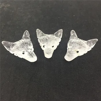 

1pcs delicacy natural stones and minerals clear quartz crystal handmade wolf head figurine healing crystals as pandent with hole