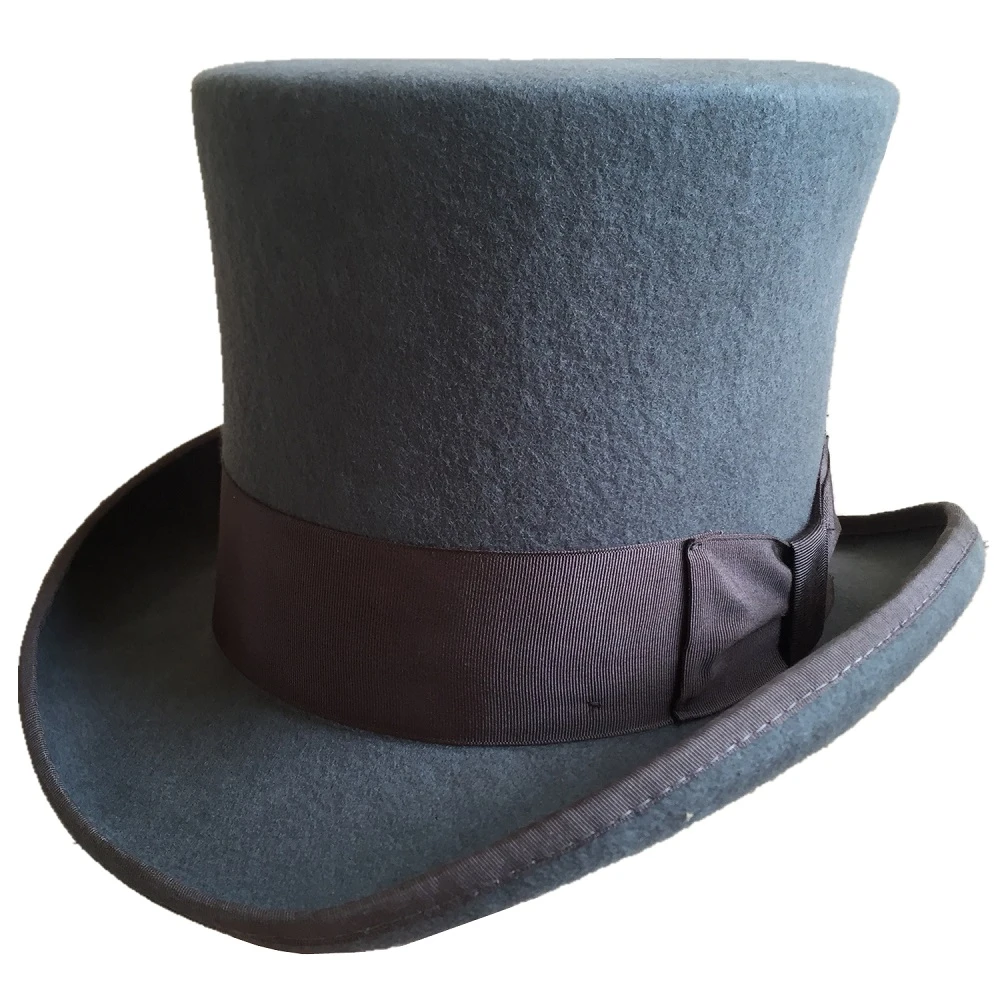 Gray 18.0cm 7" Mad Hatter Top Hat Victorian Wool Felt Steampunk Costume Top Hat Cylinder Hat