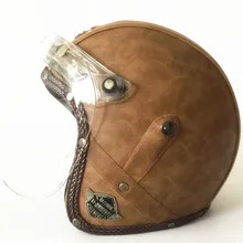 Мотоциклетный винтажный кожаный шлем с открытым лицом Кафе Гонщик Поплавок бесплатные очки