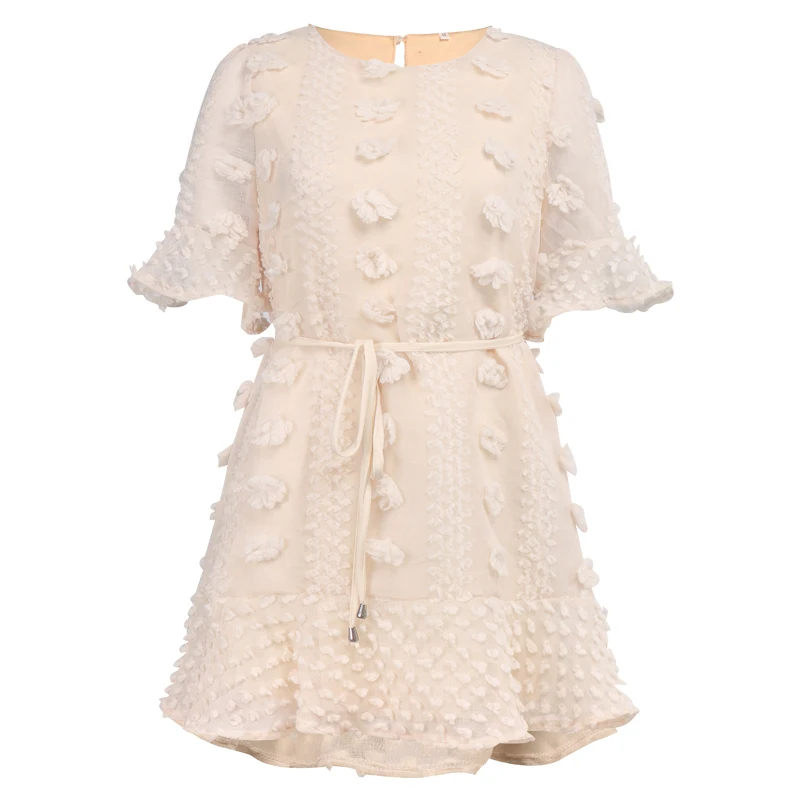 

Ruffled Mini Dress Summer Women's Round Neck Short Sleeve Ruffled Embossed Holiday Beach Dress