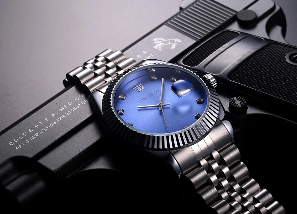 TORBOLLO брендовые новые кварцевые часы мужские серебристые синие аналоговые 3ATM водонепроницаемые мужские наручные часы relogio masculino с оригинальной коробкой