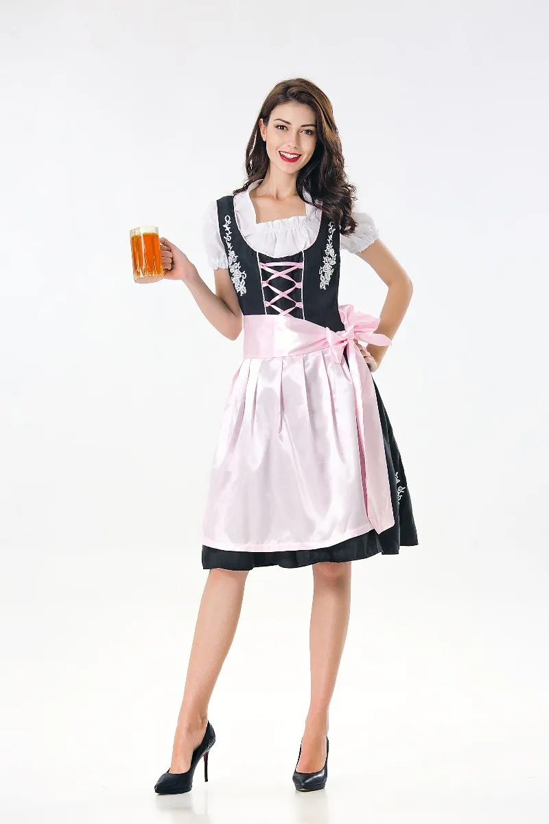 Для взрослых женщин Octoberfest Октоберфест маскарадное платье Bavaria Beer Girl Heidi Maid Dirndl наряд - Цвет: Розовый