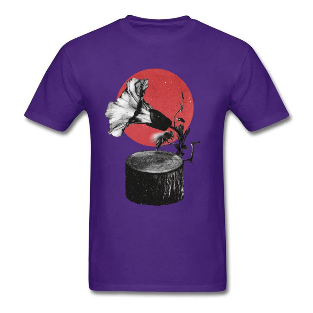 Gramophone Round Neck T-shirts Fall Tops & Tees Short Sleeve Retro 100% Cotton Casual Tee Shirts Summer Man Free Shipping Gramophone purple