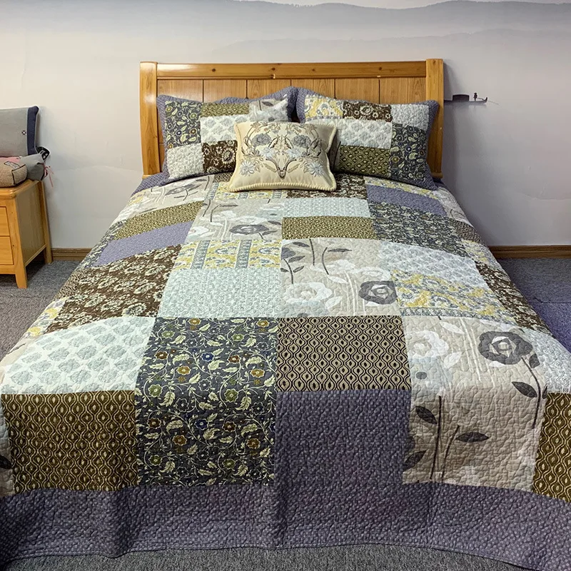 CHAUSUB Summer Cotton Bedspread Quilt Set 3pcs Handmade Patchwork Quilts Pillowcase King Queen Size Summer Quilted Coverlet