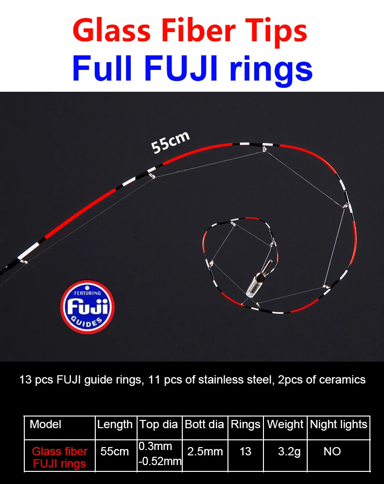2pcs 55cm Tip for Boat/Raft Rod Full/Half Titanium alloy fishing rod Glass fiber tips Micro lead raft rod accessories FUJI rings 2pcs 55cm Tip for Boat/Raft Rod Full/Half Titanium alloy fishing rod Glass fiber tips Micro lead raft rod accessories FUJI rings