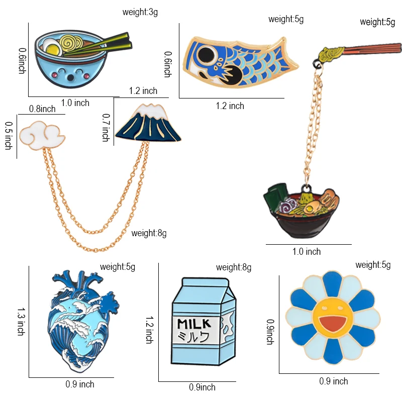 Qihe ювелирные изделия в японском стиле эмаль коллекция булавок крепление Fuji Ramen молочная коробка кои рыба Ukiyo-e нагрудные булавки броши значки