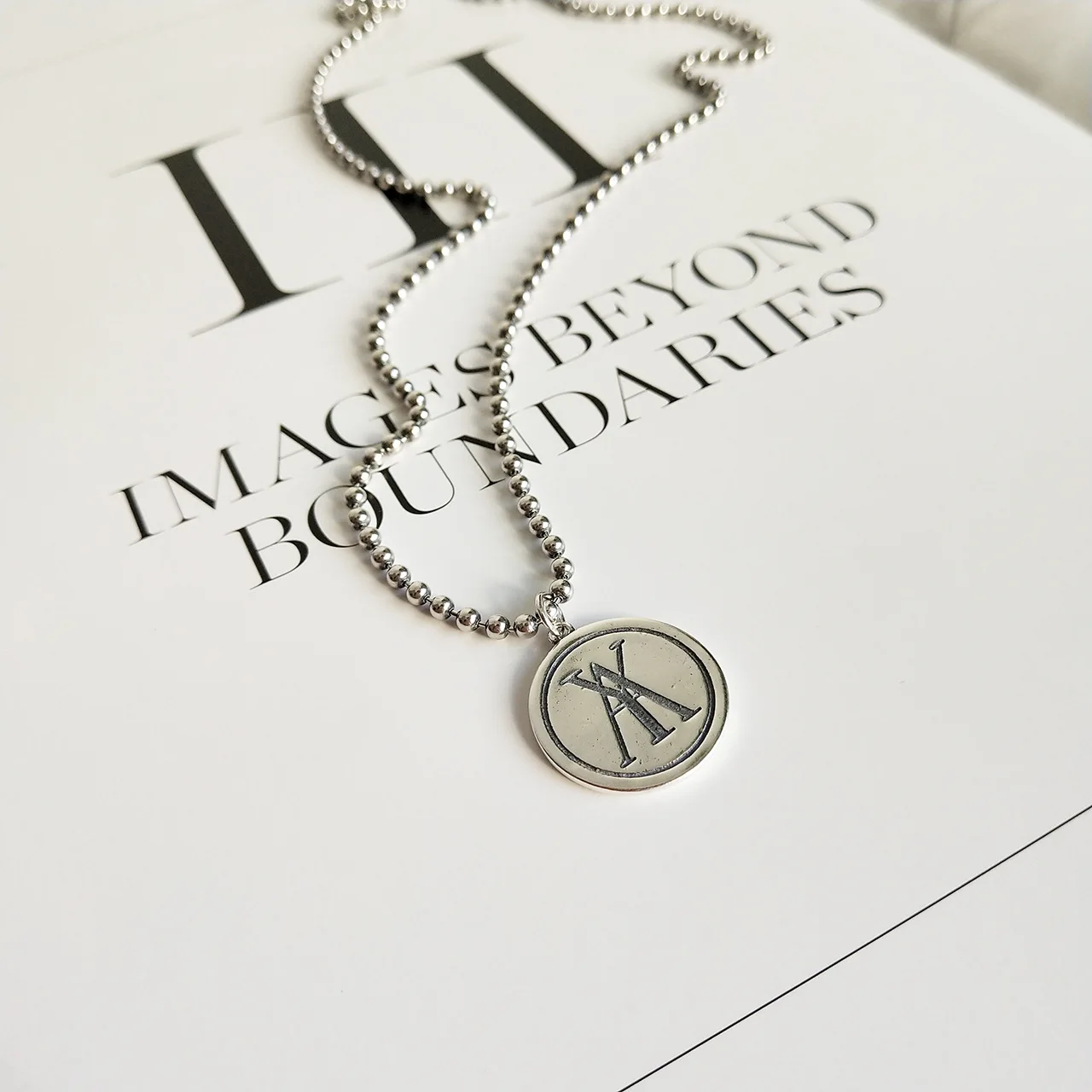 

925 Sterling Silver Round YA lettering Pendant Necklaces Vintage Design Bead Chain Necklace Women Party Jewelry