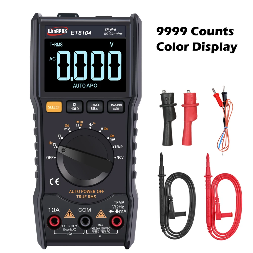 

WinAPEX Digital Multimeter 9999 Counts Color Display True RMS Tester AC/DC ACA/DCA Current Capacitance Resistance Meter Temp